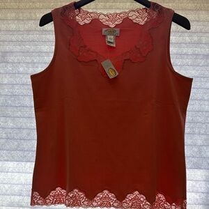 Talbots Elegant Lace Trim Sleeveless Top